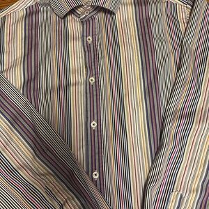 Bugatchi Men's Striped Button-Down Shirt - Navy, Red, Cream